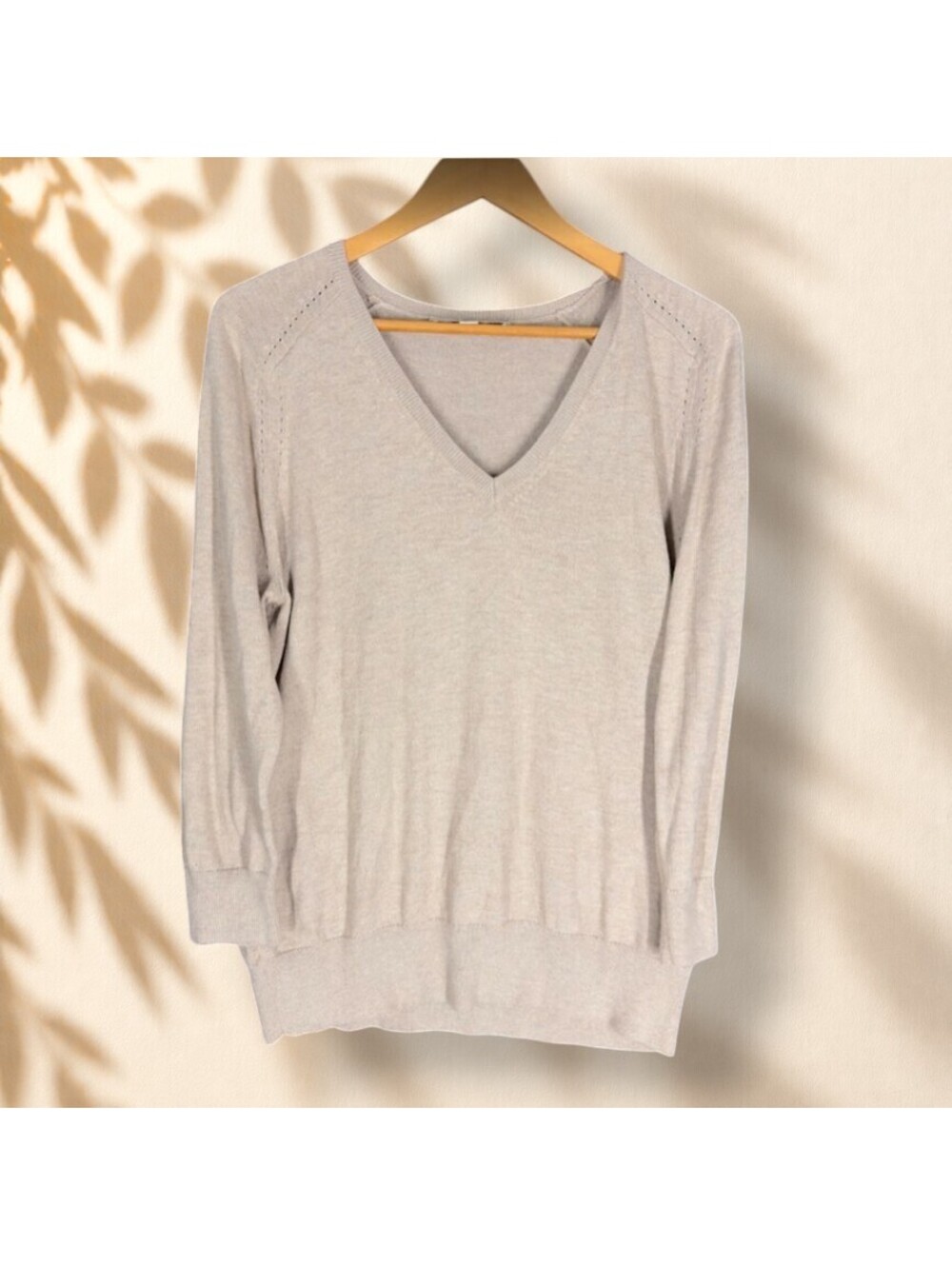 Loft Sweater Pullover Women XL Gray Knit V-Neck Long Sleeve Soft Cozy Chunky